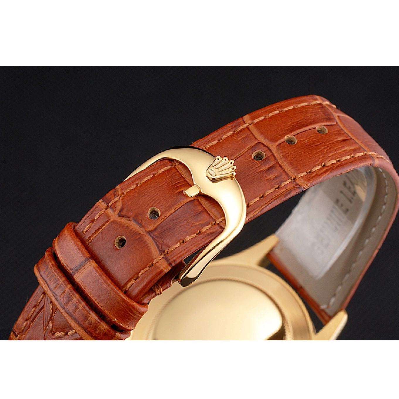Good copy rolex watches Light Rolex Leather Case Brown Dial Gold Strap Gold Datejust Swiss 0713